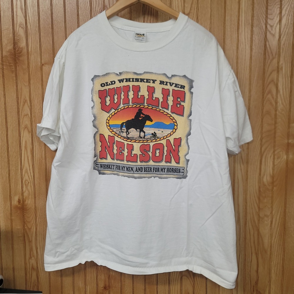 Vintage Willie Nelson Old Whiskey River Band T-Shirt Mens XL Graphic Distressed